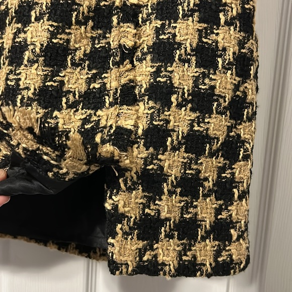 House Of Harlow 1960 Skirt Tan Black Houndstooth Tweed Mini Fringed - Picture 5 of 8